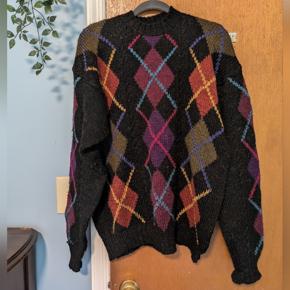 Tricot St. Raphael wool argyle sweater, mock neck